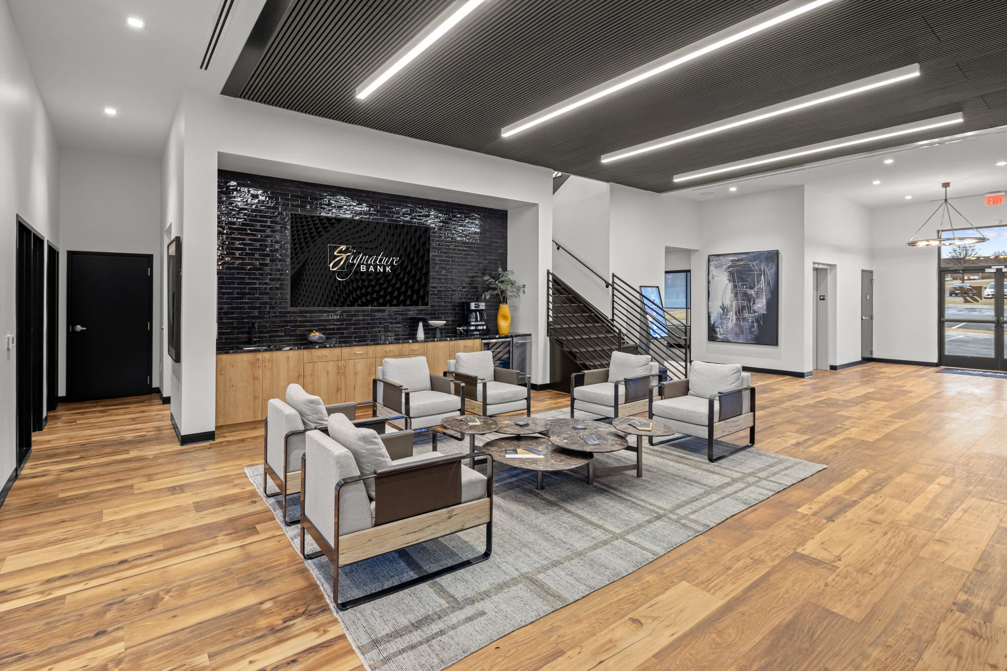 Commercial bank interior photography showing lobby design in Jonesboro Arkansas
