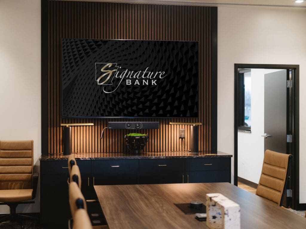 Commercial bank interior photography showing lobby design in Jonesboro Arkansas
