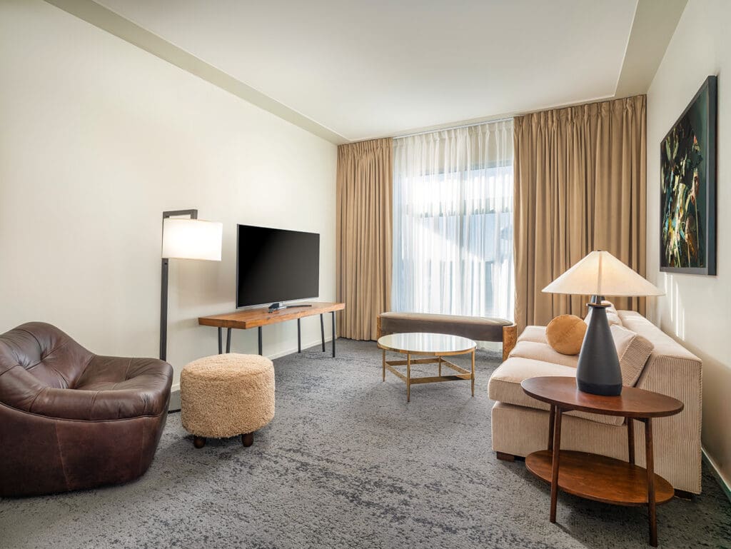 21c Museum Hotel Bentonville King Room with contemporary artwork